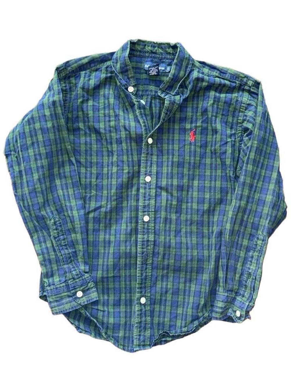 Ralph Lauren Green Blue Plaid Button Down Long Sleeve Shirt Size S